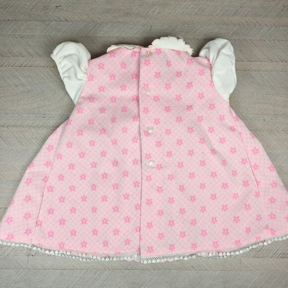 Vintage Catton Candy Baby Girl Dress 0-6 mo Pink White Floral Lace Accents - Picture 6 of 6